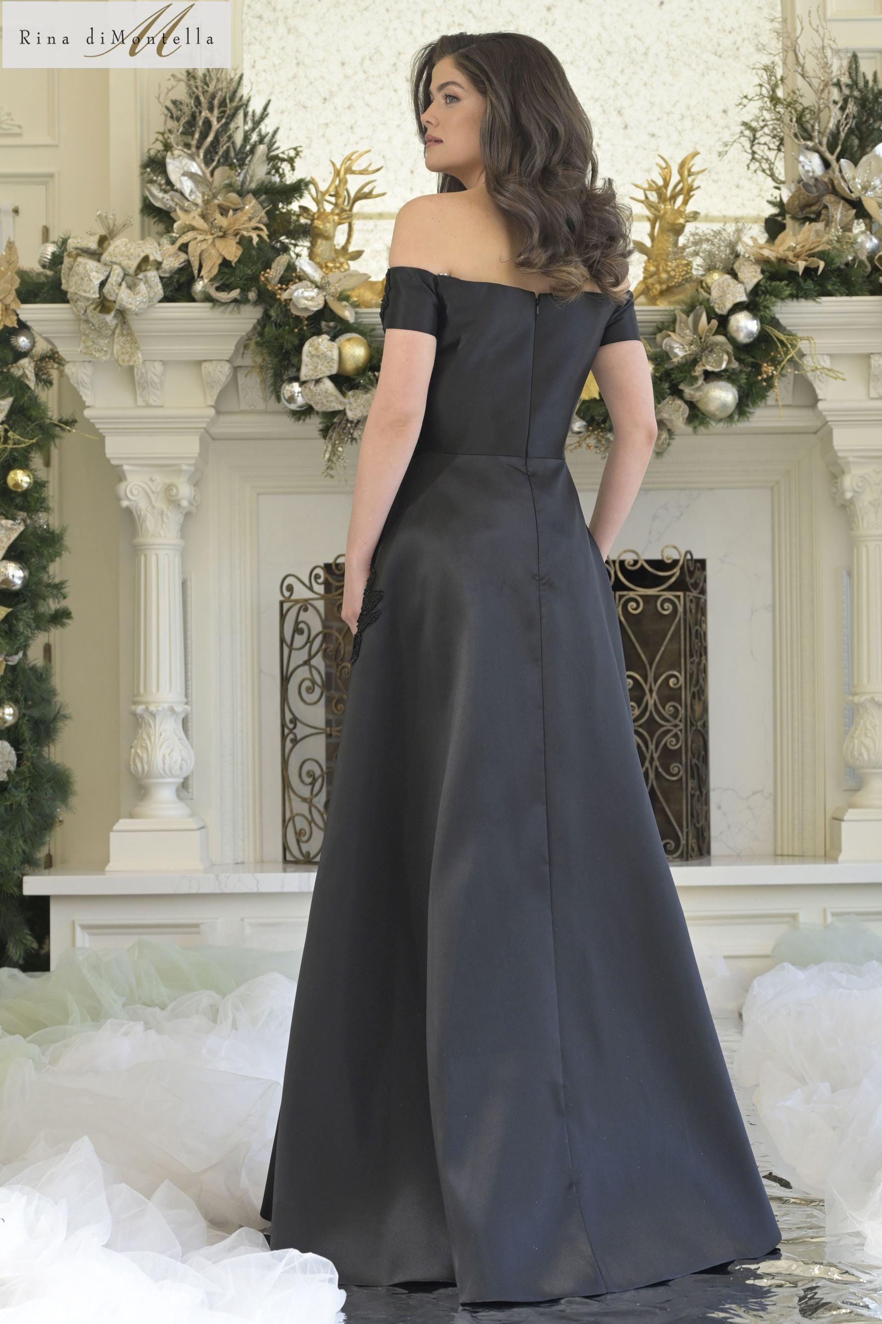 Rina Di Montella -RD3344 Asymmetric Floral Appliqued Long Dress