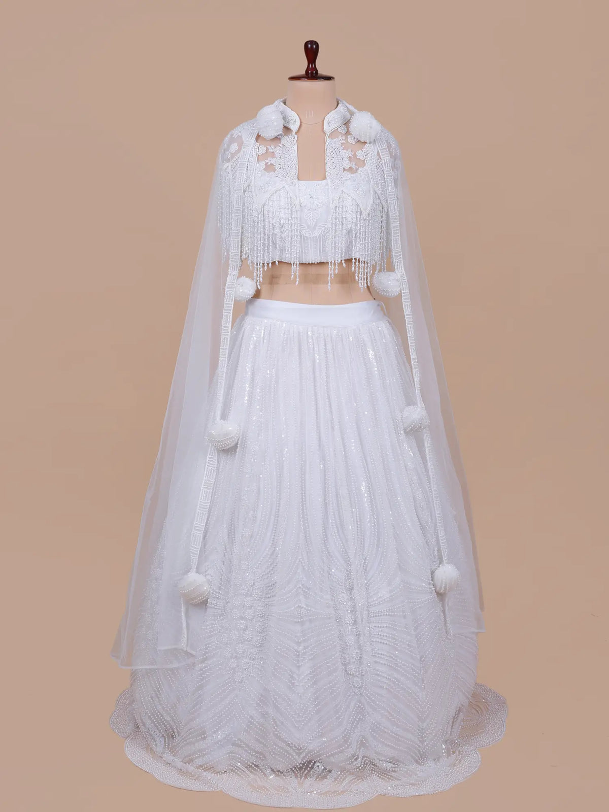 MyFashion KLS-2792 Celebrity Inspired Designer White Net Lehenga With Pearl Work