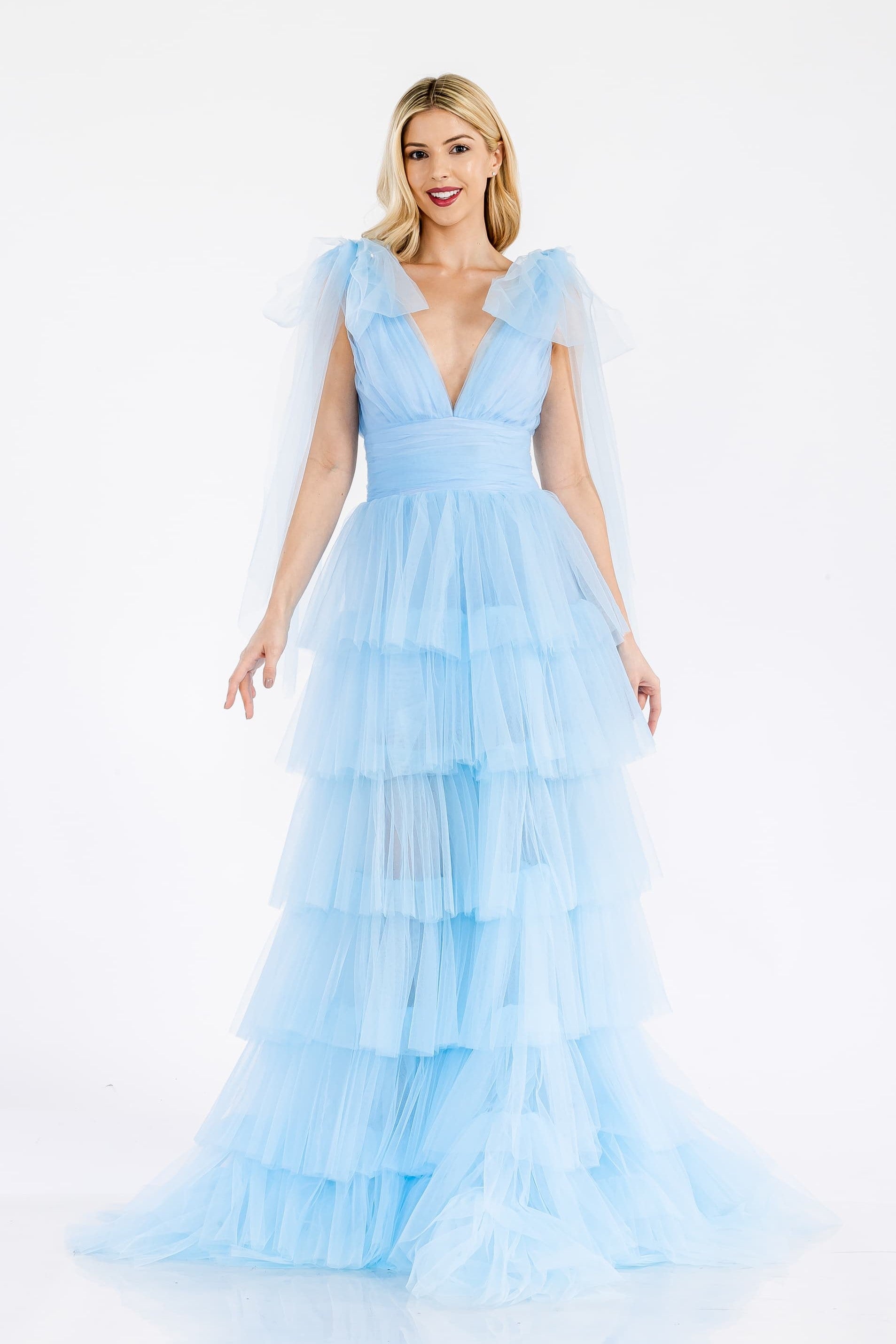 Prima Dress -SA502413 V-Neck Ruffled Tulle A-Line Dress