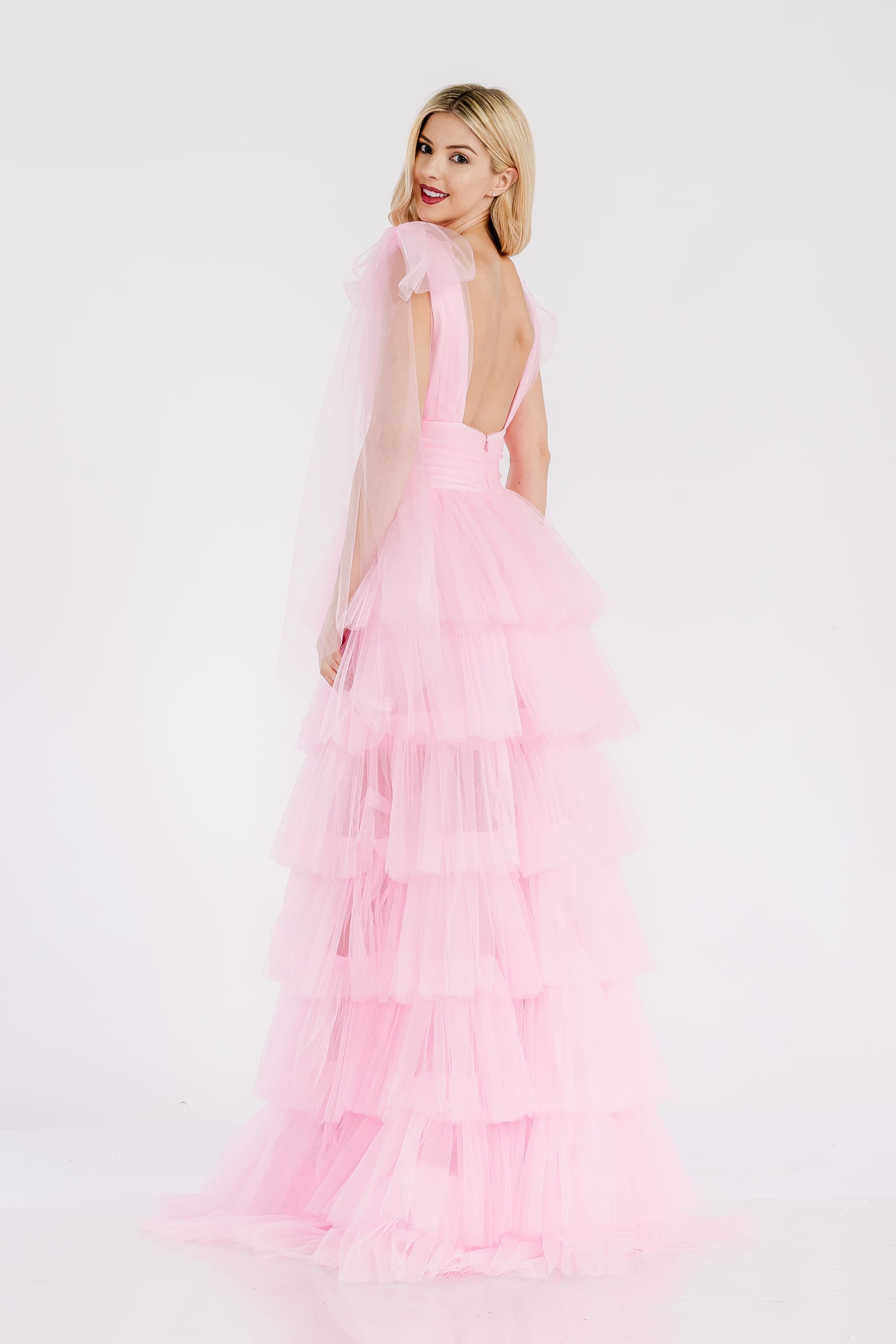 Prima Dress -SA502413 V-Neck Ruffled Tulle A-Line Dress