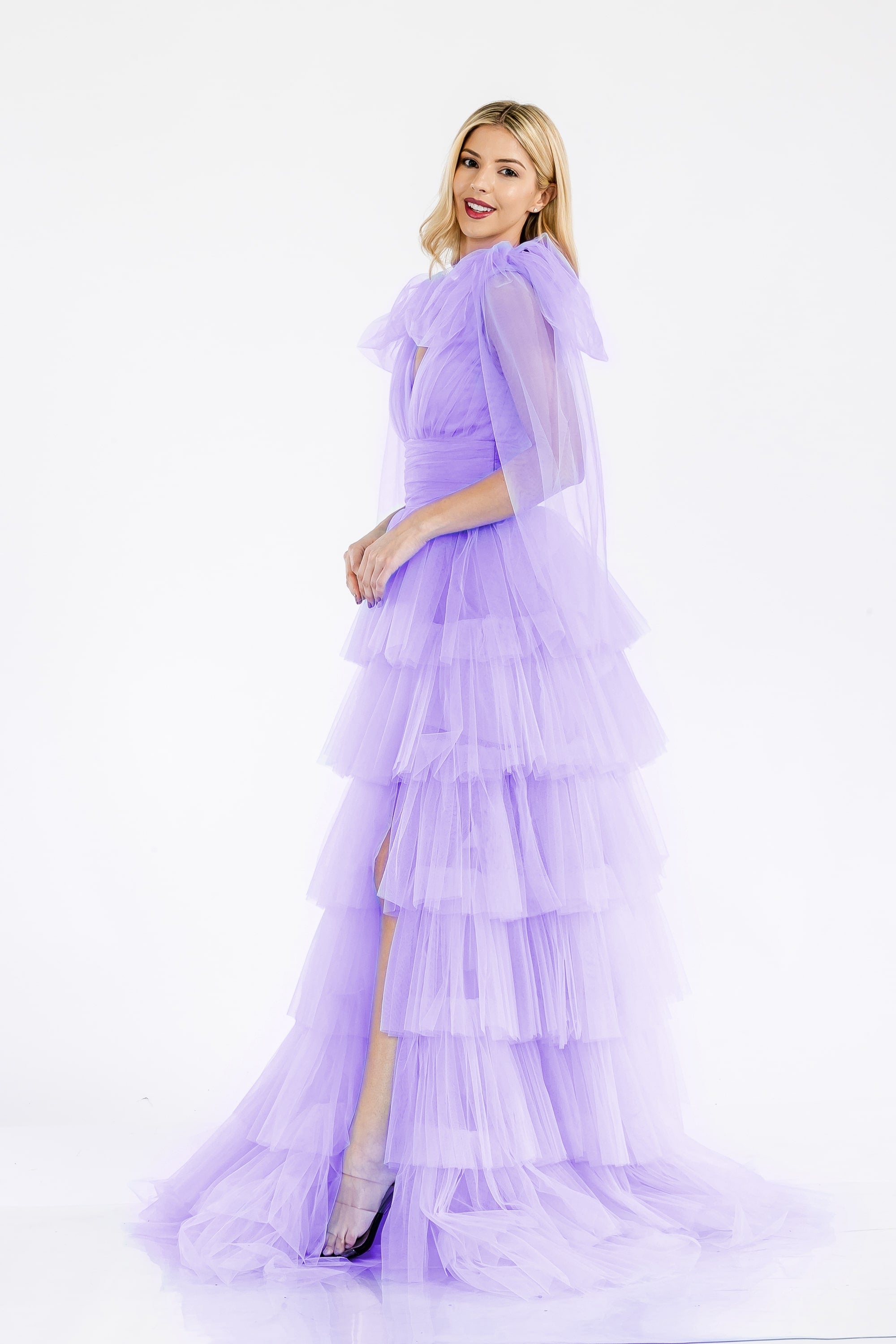 Prima Dress -SA502413 V-Neck Ruffled Tulle A-Line Dress