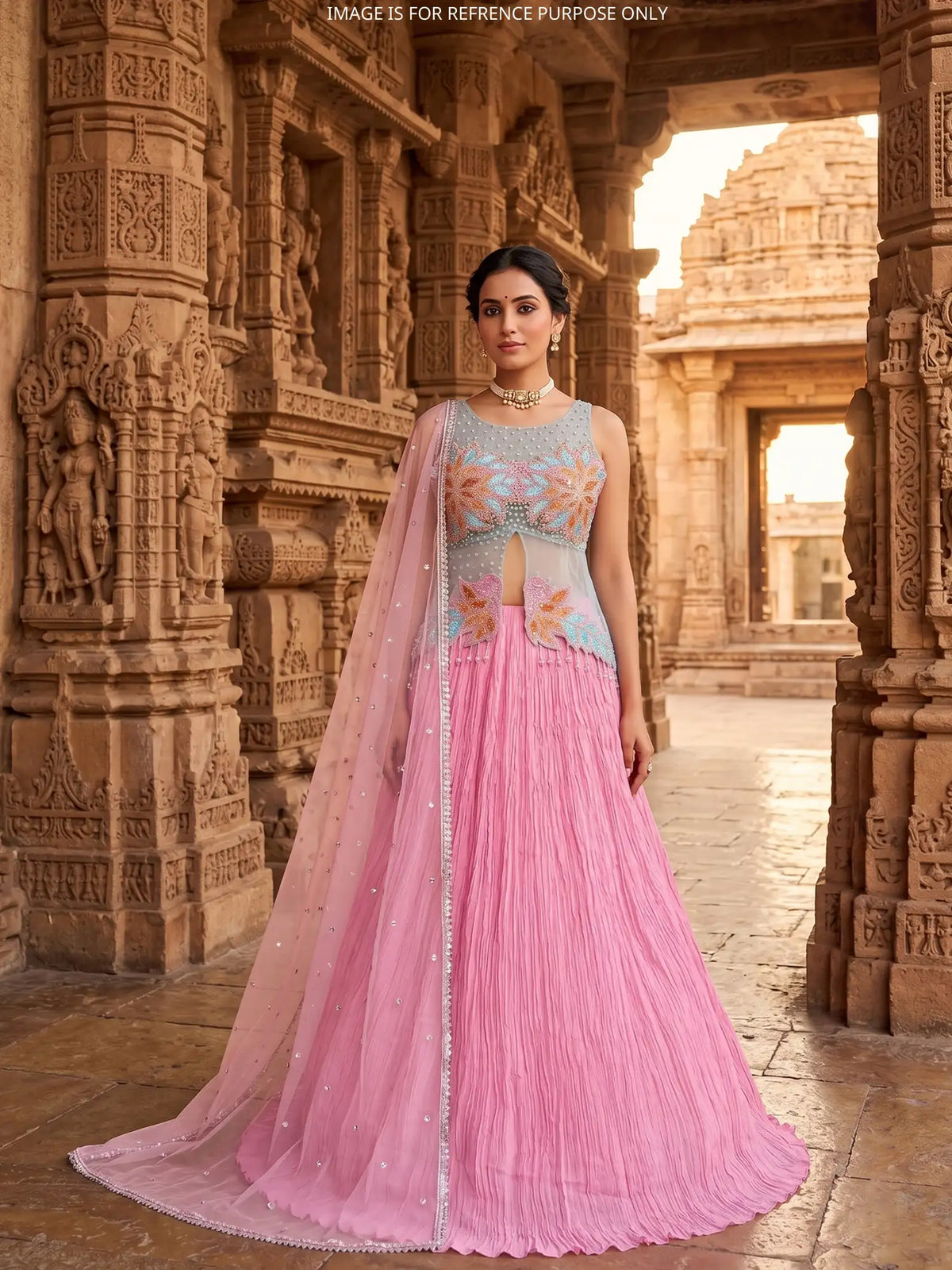 MyFashion -KLS-2845 Pink Blue Net Georgette Lehenga Choli For Party Wear Occasions