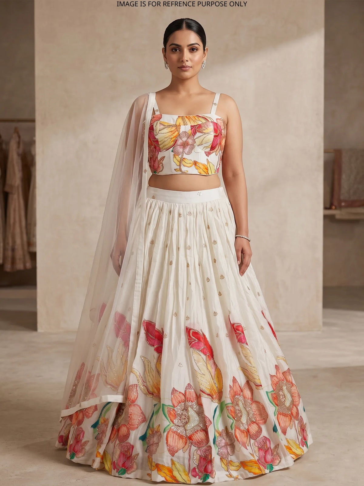 MyFashion KLS-2787 White Multi Crepe Silk Lehenga Choli With Sequins Work