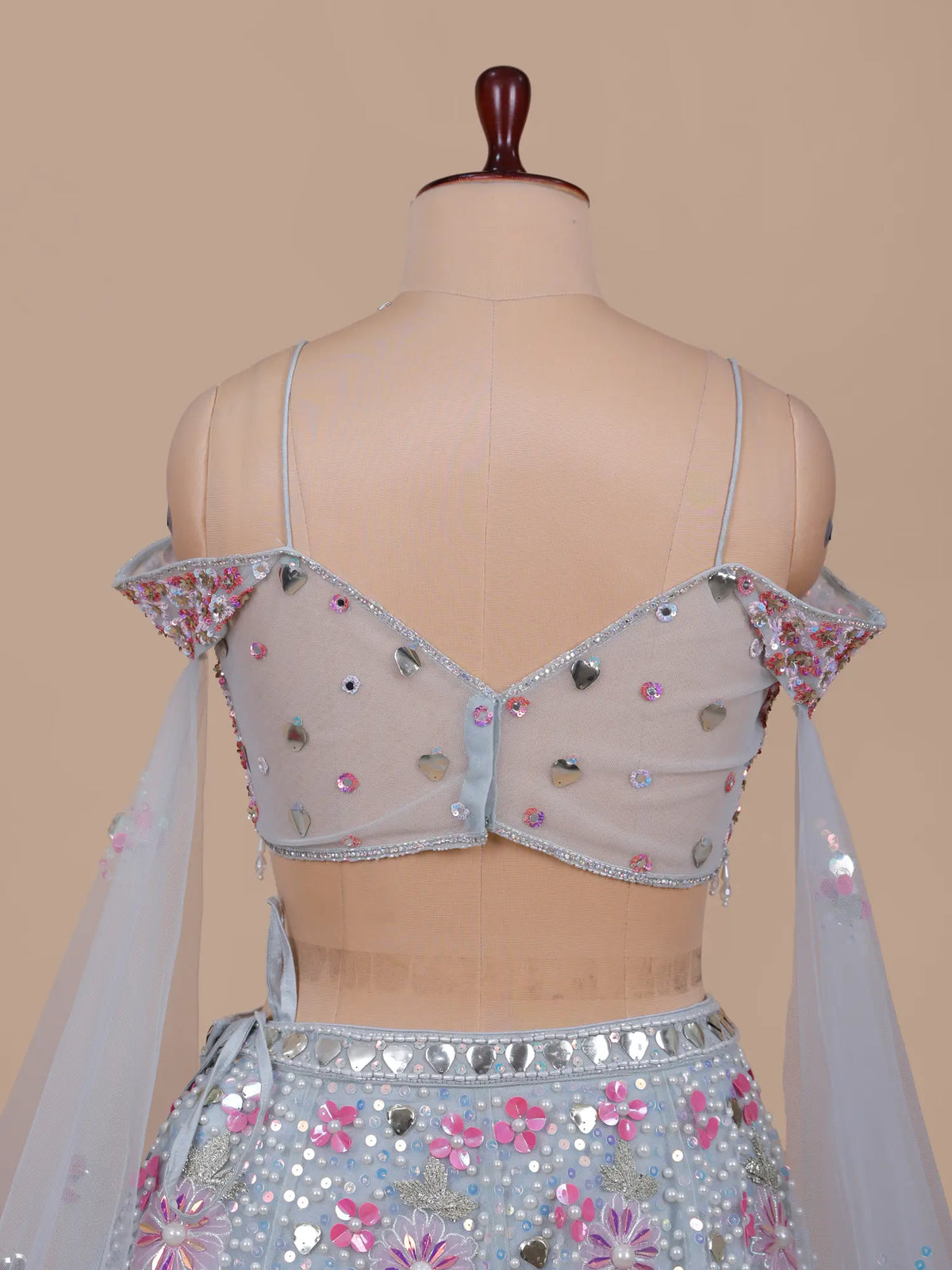 MyFashion KLS-2754 Sky Blue Net PDP Lehenga Pearl Mirror Design