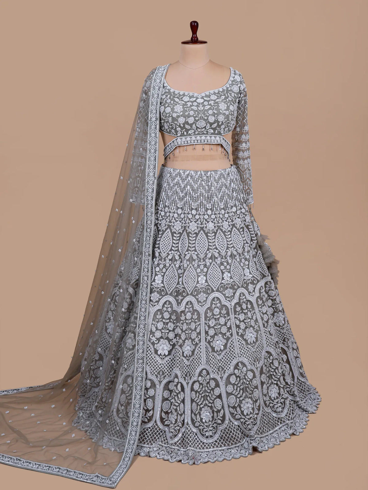 MyFashion KLS-2746 Luxury Grey Net Sequins Party Wear Lehenga