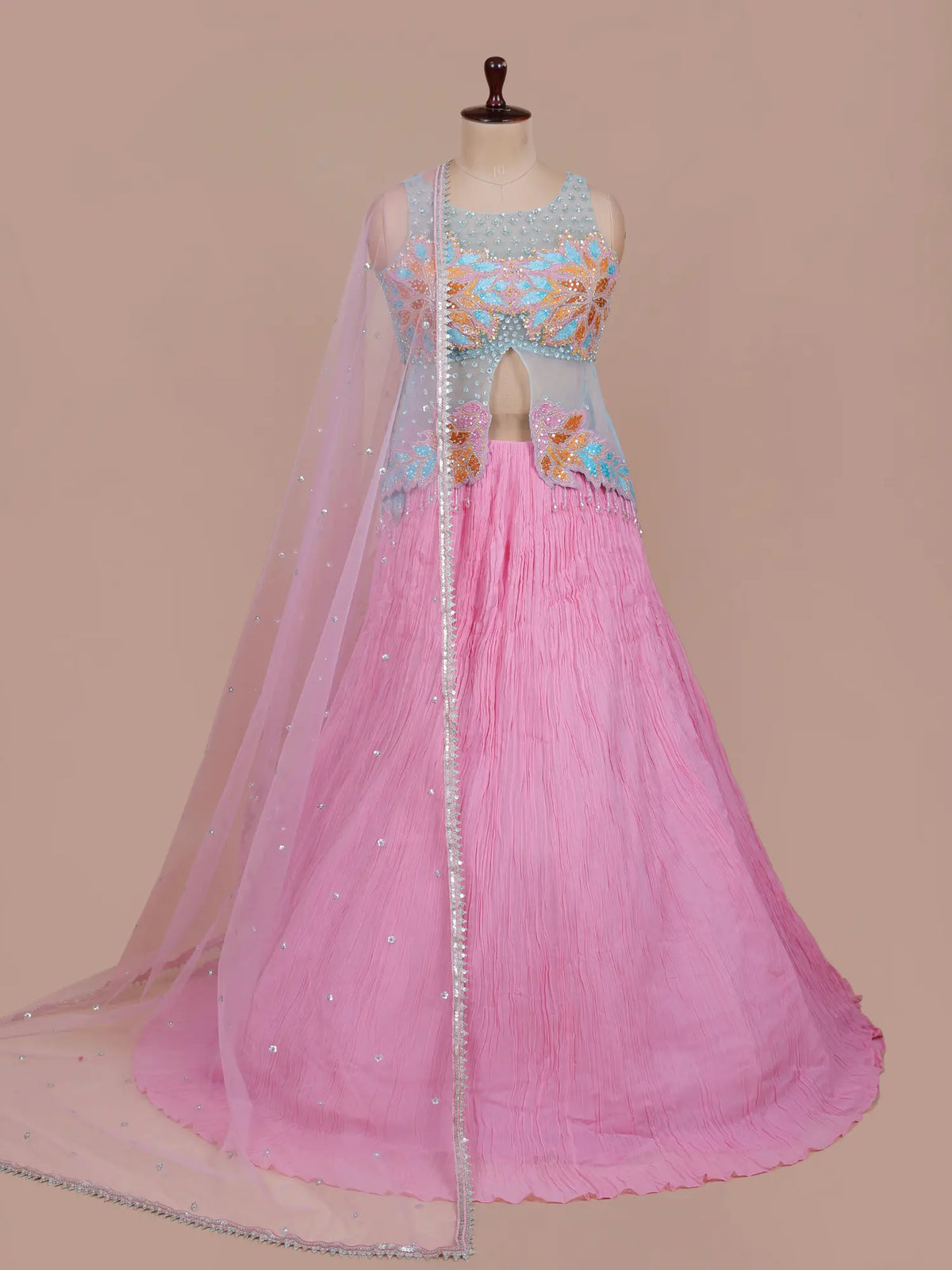 MyFashion -KLS-2845 Pink Blue Net Georgette Lehenga Choli For Party Wear Occasions
