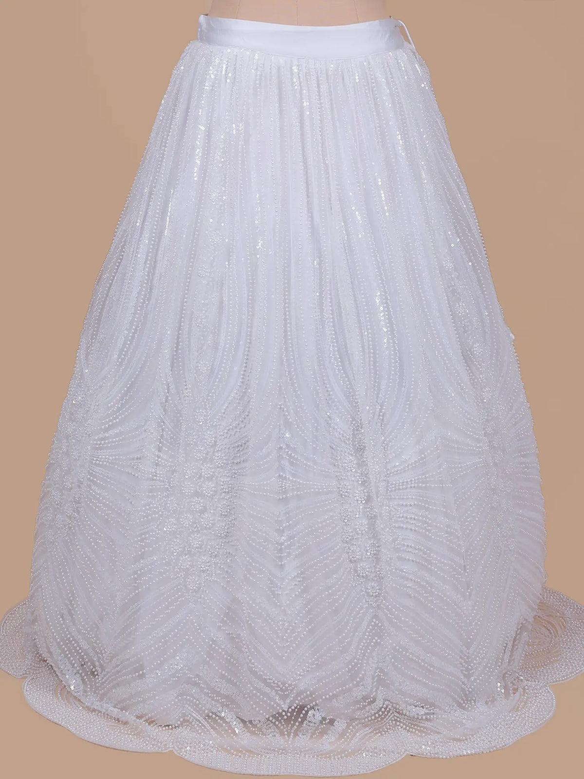 MyFashion KLS-2792 Celebrity Inspired Designer White Net Lehenga With Pearl Work