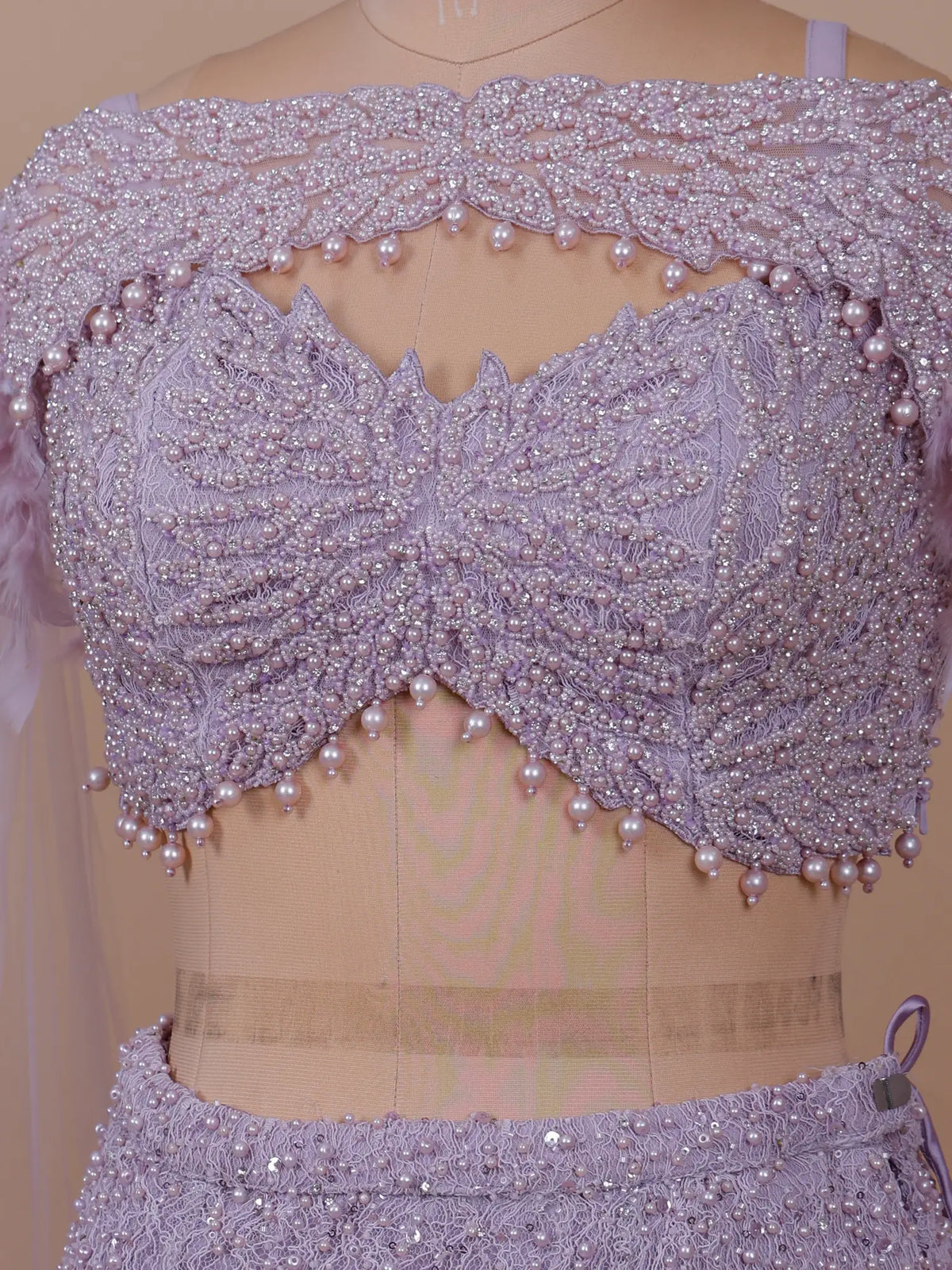 MyFashion KLS-2760 Designer Lilac Imported Net Lehenga With Feather Pearl Work