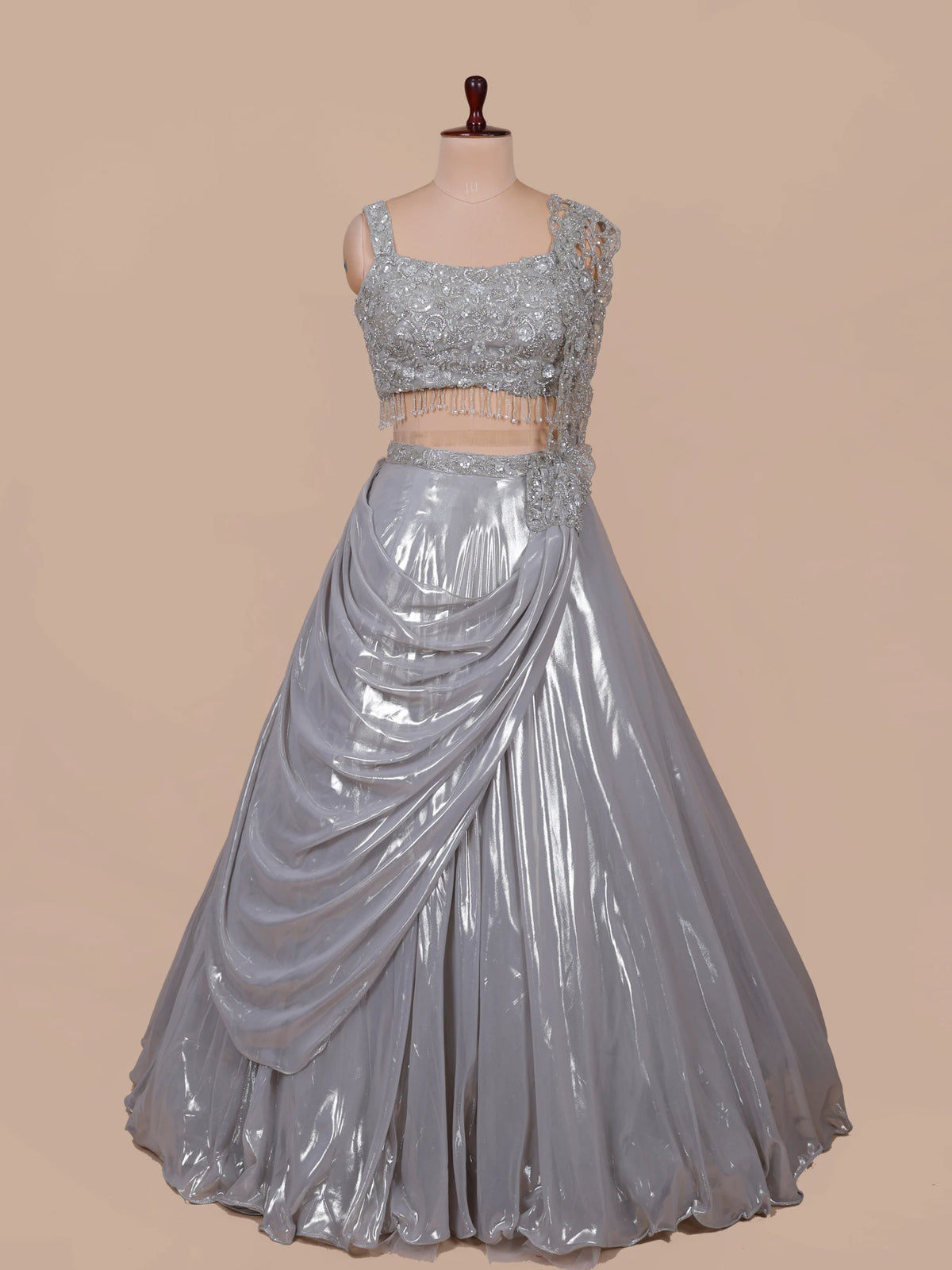 MyFashion KLS-2747 Designer Silver Tissue Party Wear Lehenga Pearl Sequins Work