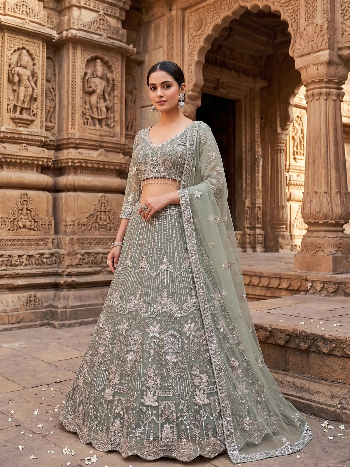 MyFashion -KLS-2923 Trendy Sage Green Net Lehenga Set For Party And Wedding Wear