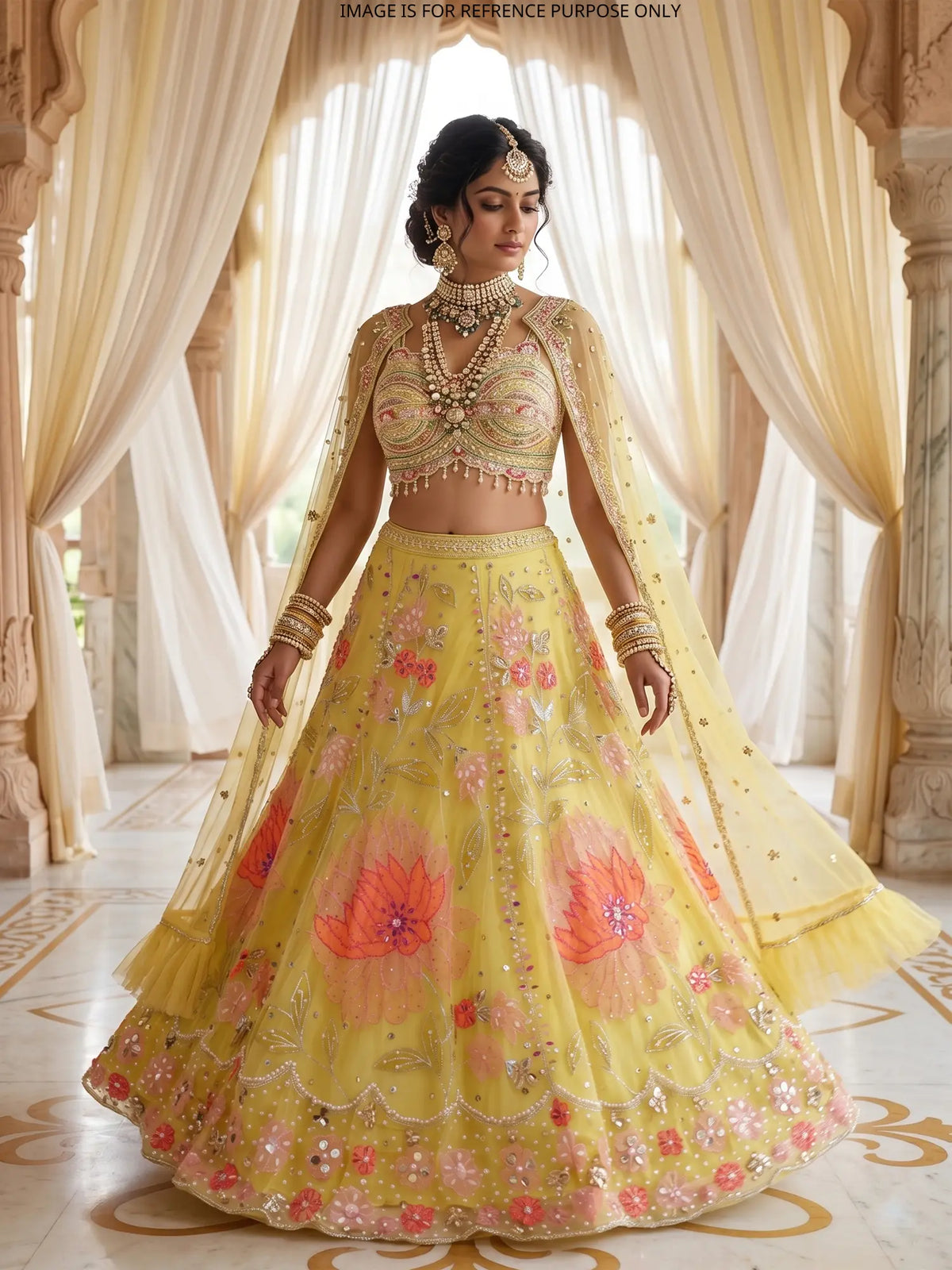 MyFashion KLS-2796 Wedding Wear Yellow Net Lehenga With Cut Dana Work