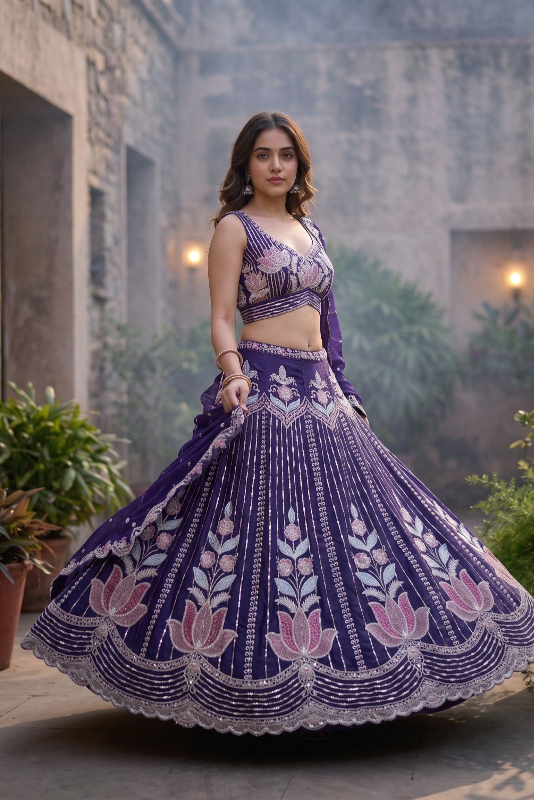 MyFashion -REET Mrinalini Embroidered Semi Stitched Lehenga Choli