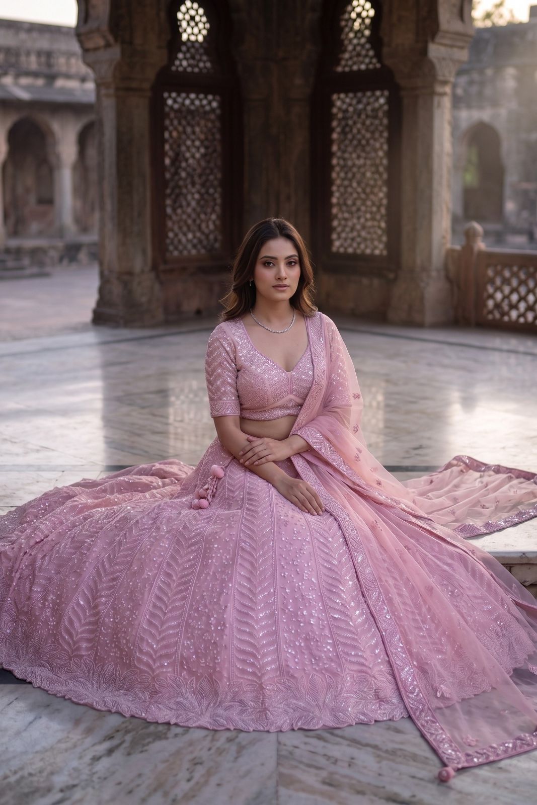 MyFashion -REET Blush Embellished Semi Stitched Lehenga Choli