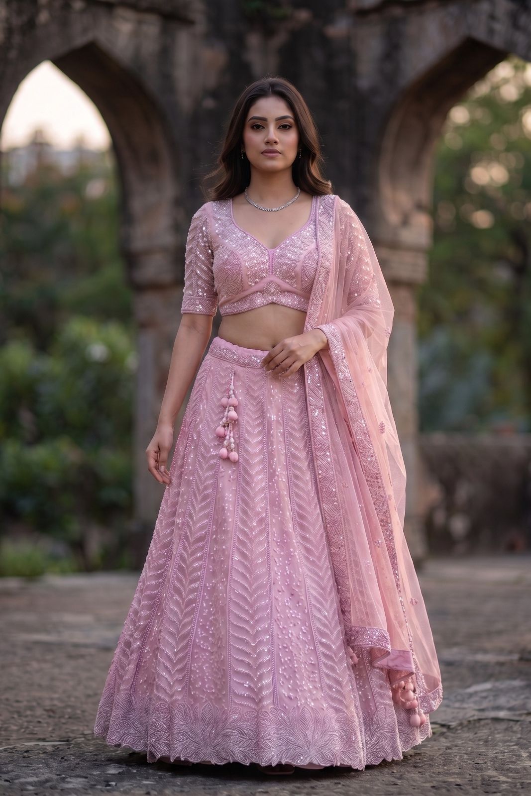 MyFashion -REET Blush Embellished Semi Stitched Lehenga Choli