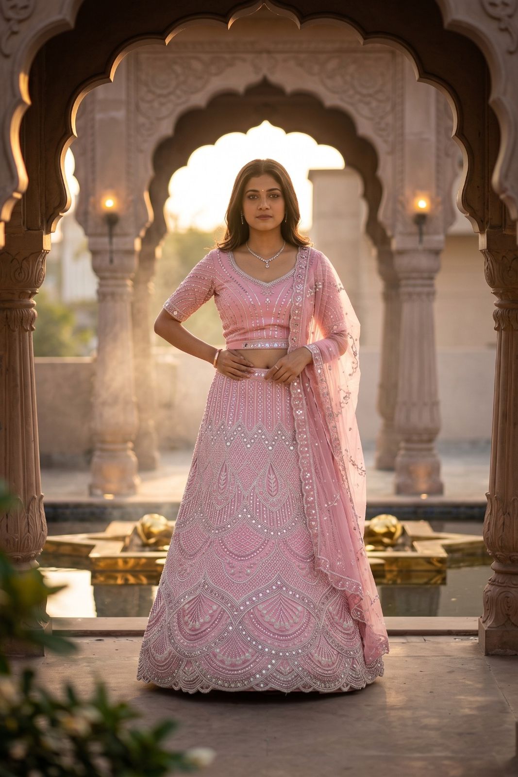 MyFashion -REET Mohini Pink Beads Heavy Sequins Cut Dana Work Bridal Lehenga Choli
