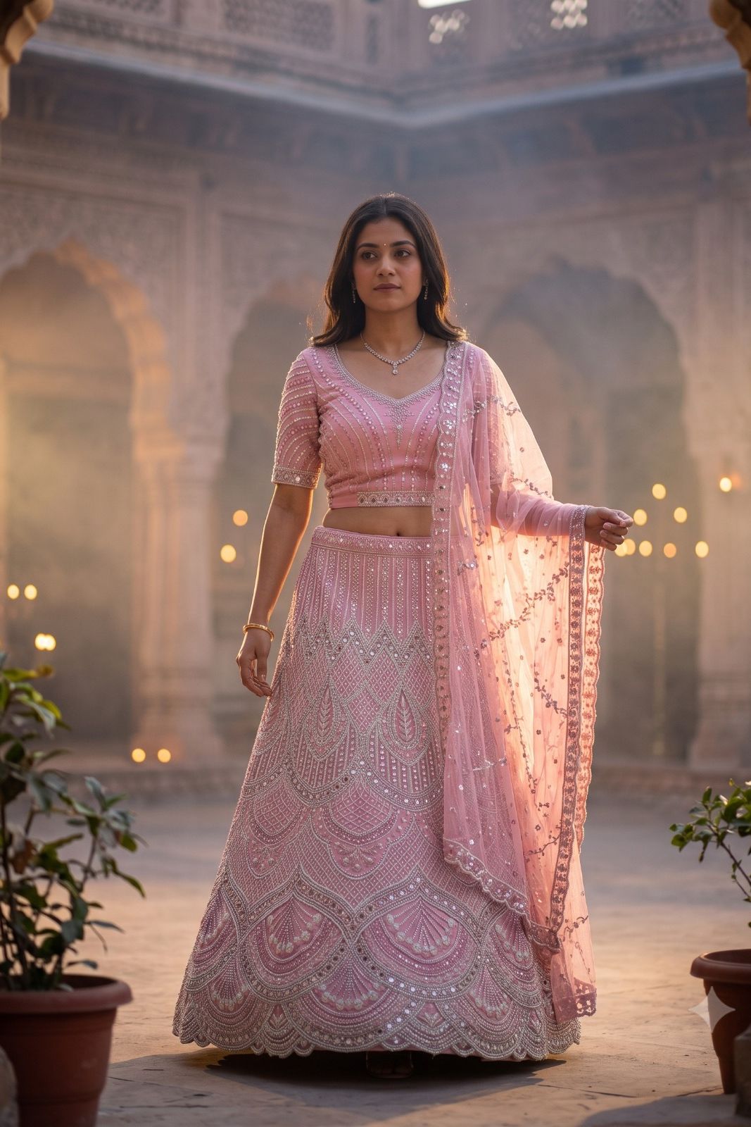 MyFashion -REET Mohini Pink Beads Heavy Sequins Cut Dana Work Bridal Lehenga Choli