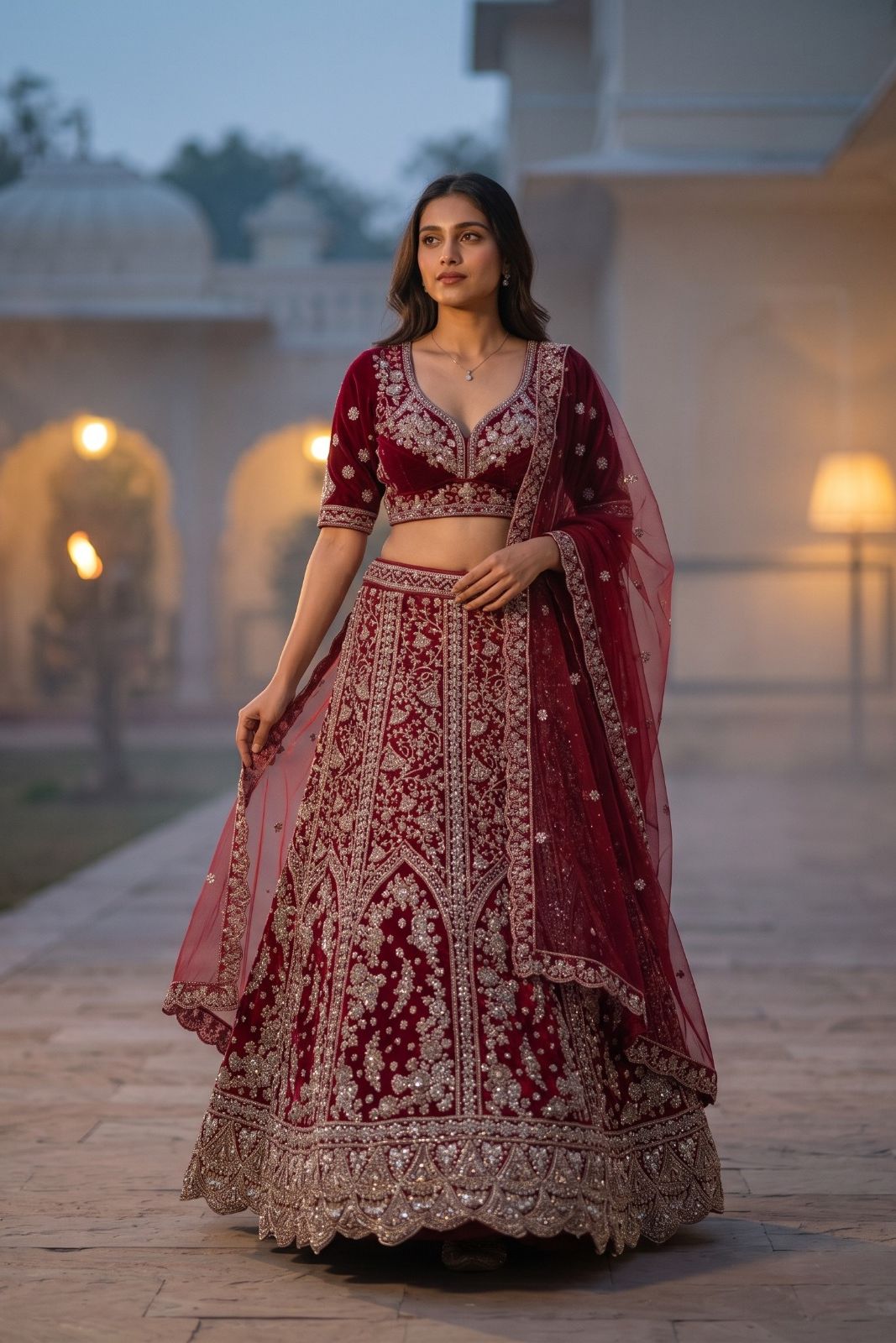 MyFashion -REET Ruhaani Women's Velvet Embroidery Lehenga Choli with Dupatta