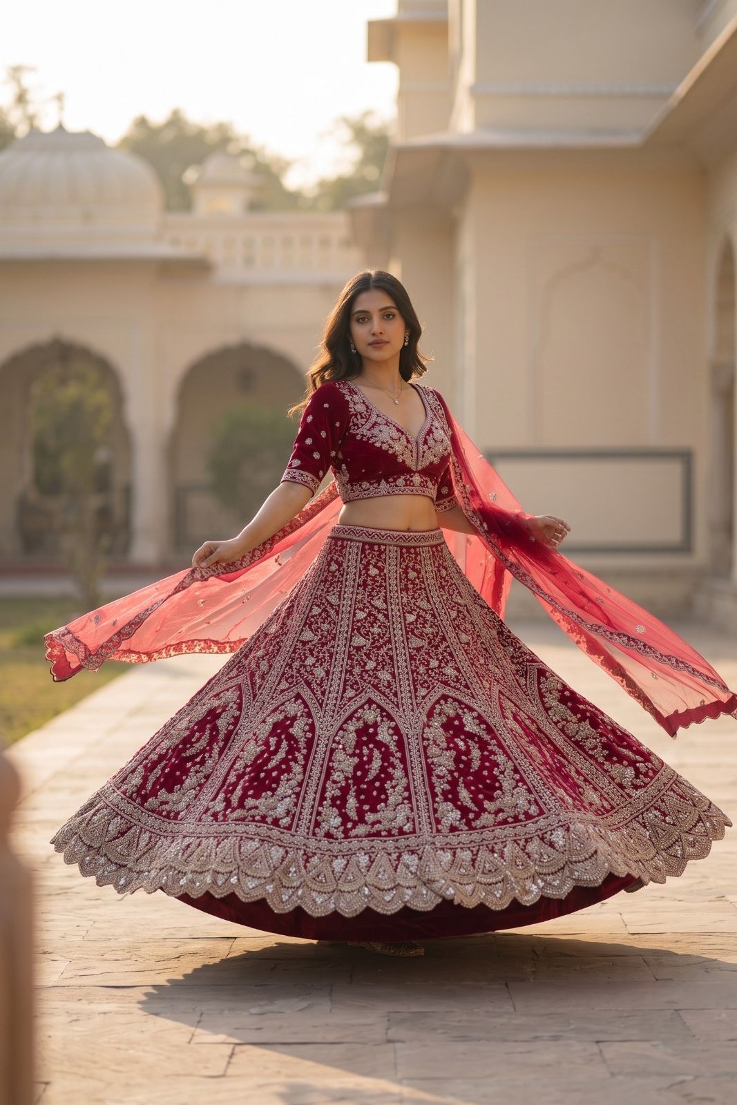 MyFashion -REET Ruhaani Women's Velvet Embroidery Lehenga Choli with Dupatta