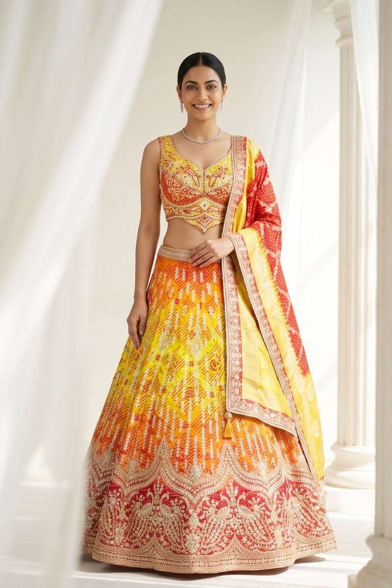 MyFashion -REET Rangrez Bandhini Work Sequinned Silk Lehenga & Blouse With Dupatta