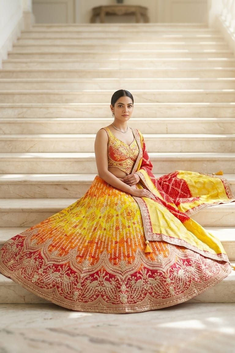 MyFashion -REET Rangrez Bandhini Work Sequinned Silk Lehenga & Blouse With Dupatta