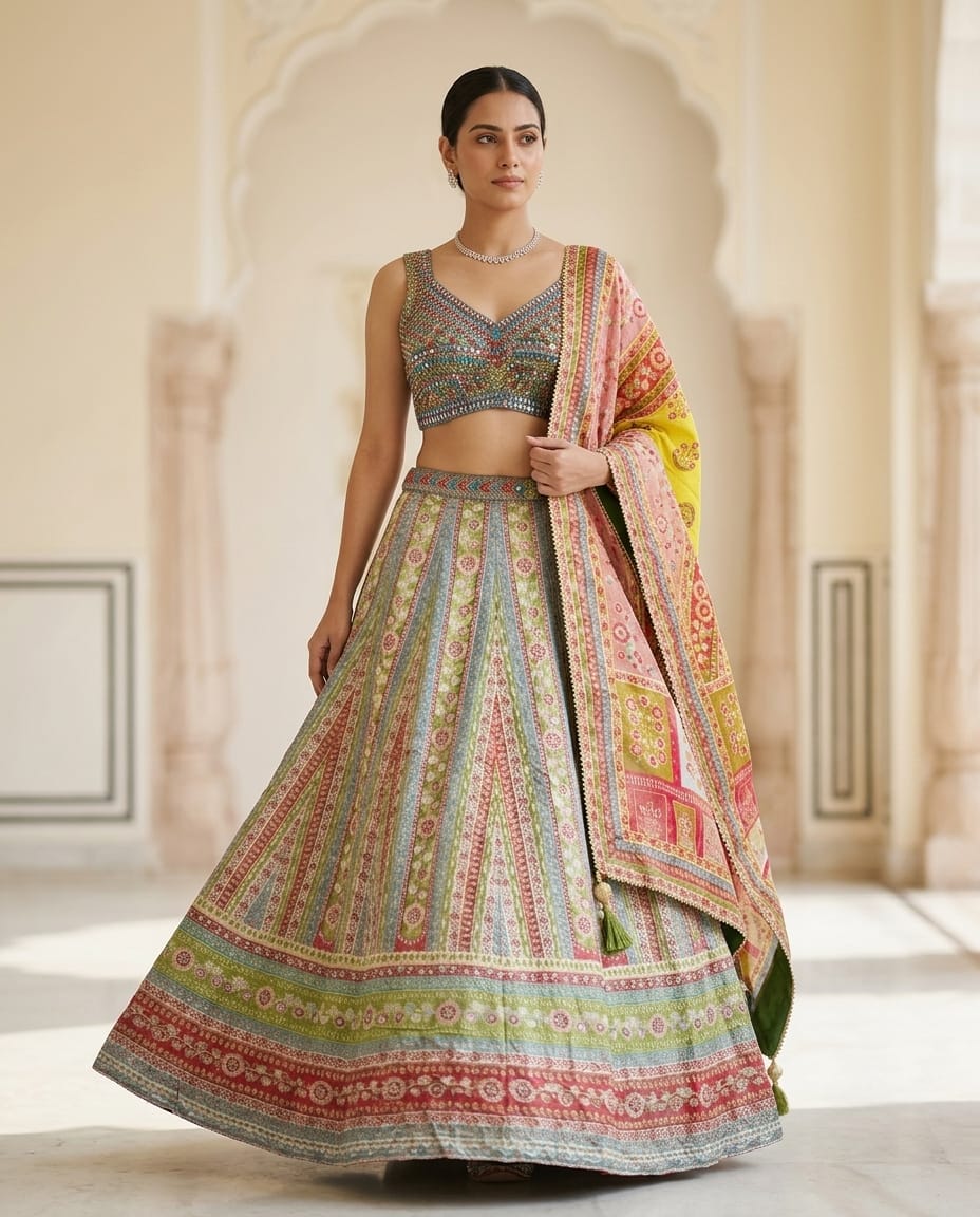 MyFashion -REET Raas Digital Print Stone Mirror Work Lehenga Choli