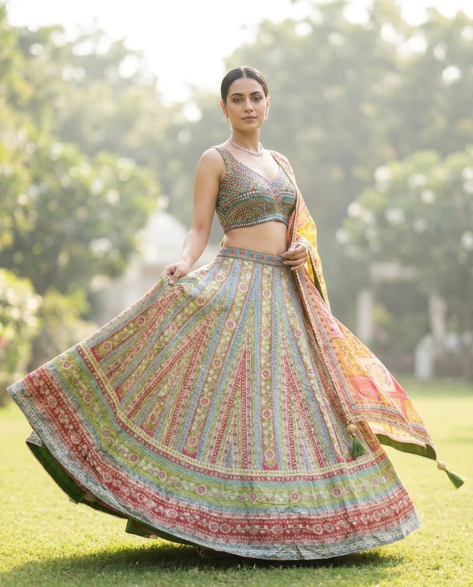 MyFashion -REET Raas Digital Print Stone Mirror Work Lehenga Choli