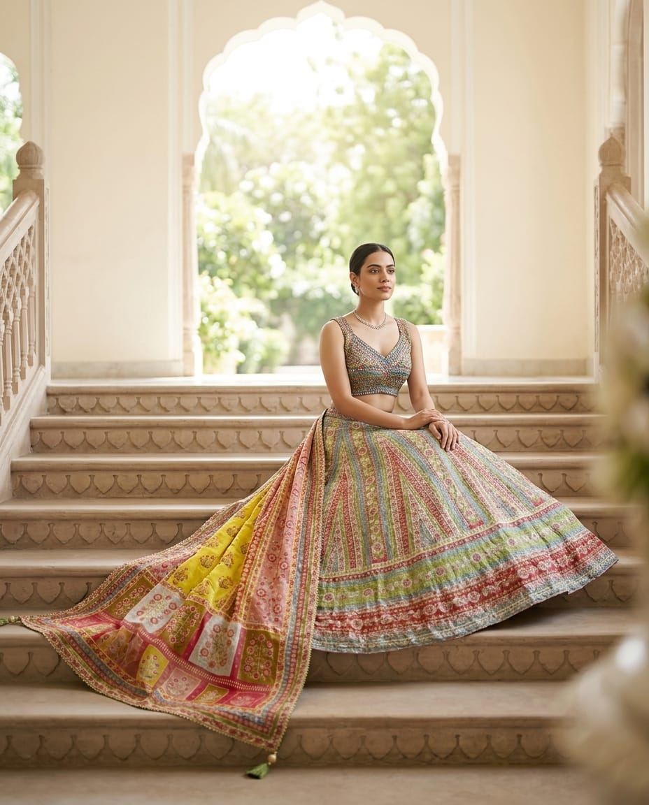 MyFashion -REET Raas Digital Print Stone Mirror Work Lehenga Choli