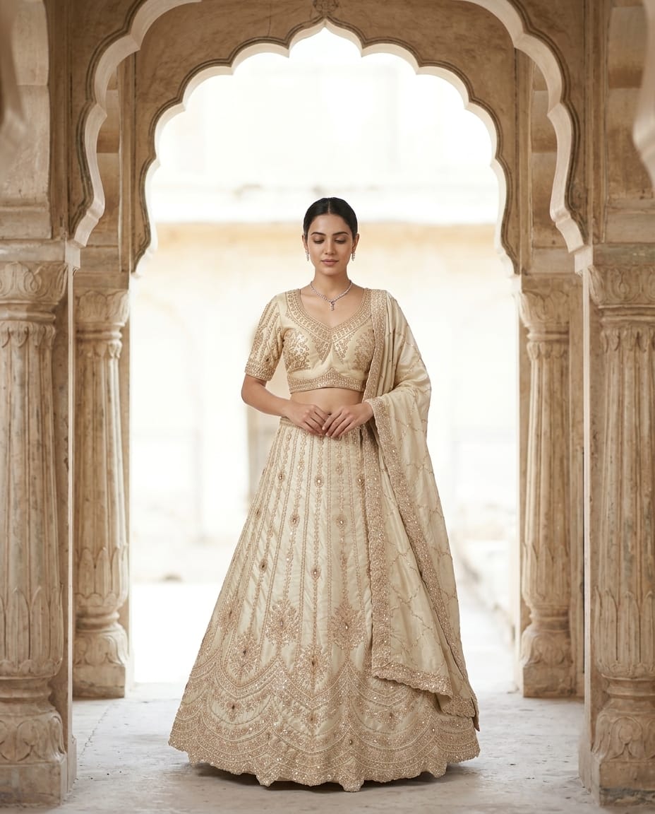 MyFashion -REET Naaz Pearl Work Cosmos Tissue Lehenga Choli