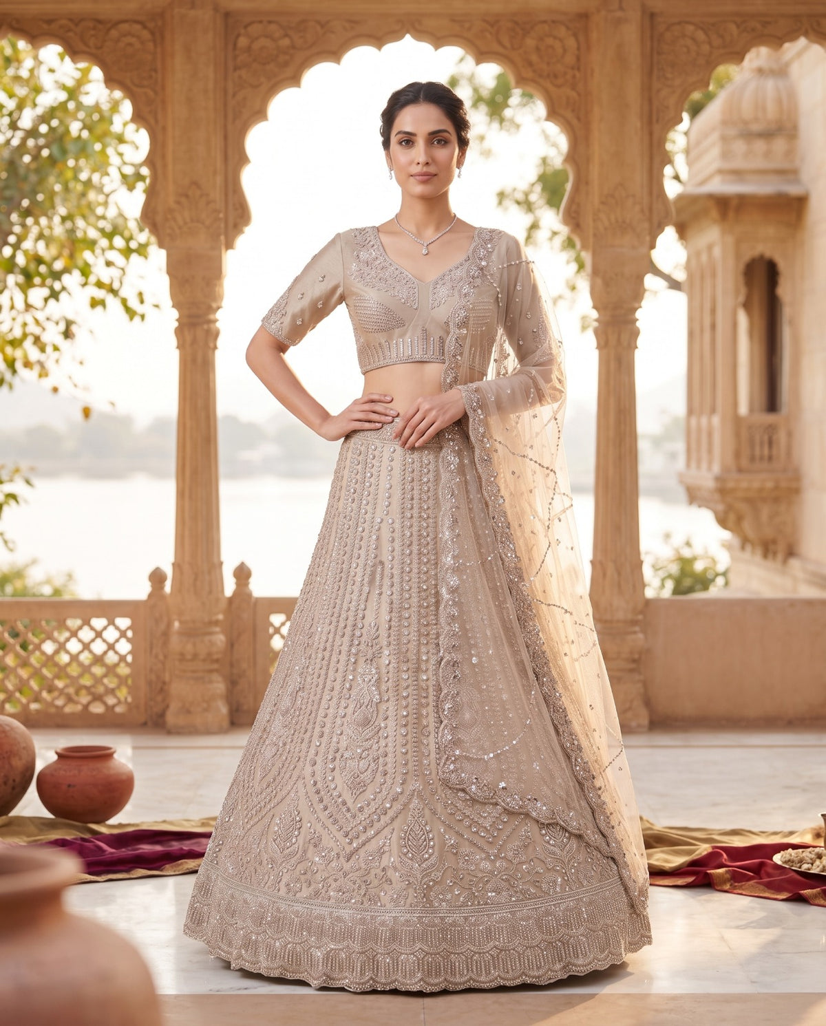 MyFashion -REET Evara Embroidery Sequence Beads Work Net Lehenga Choli