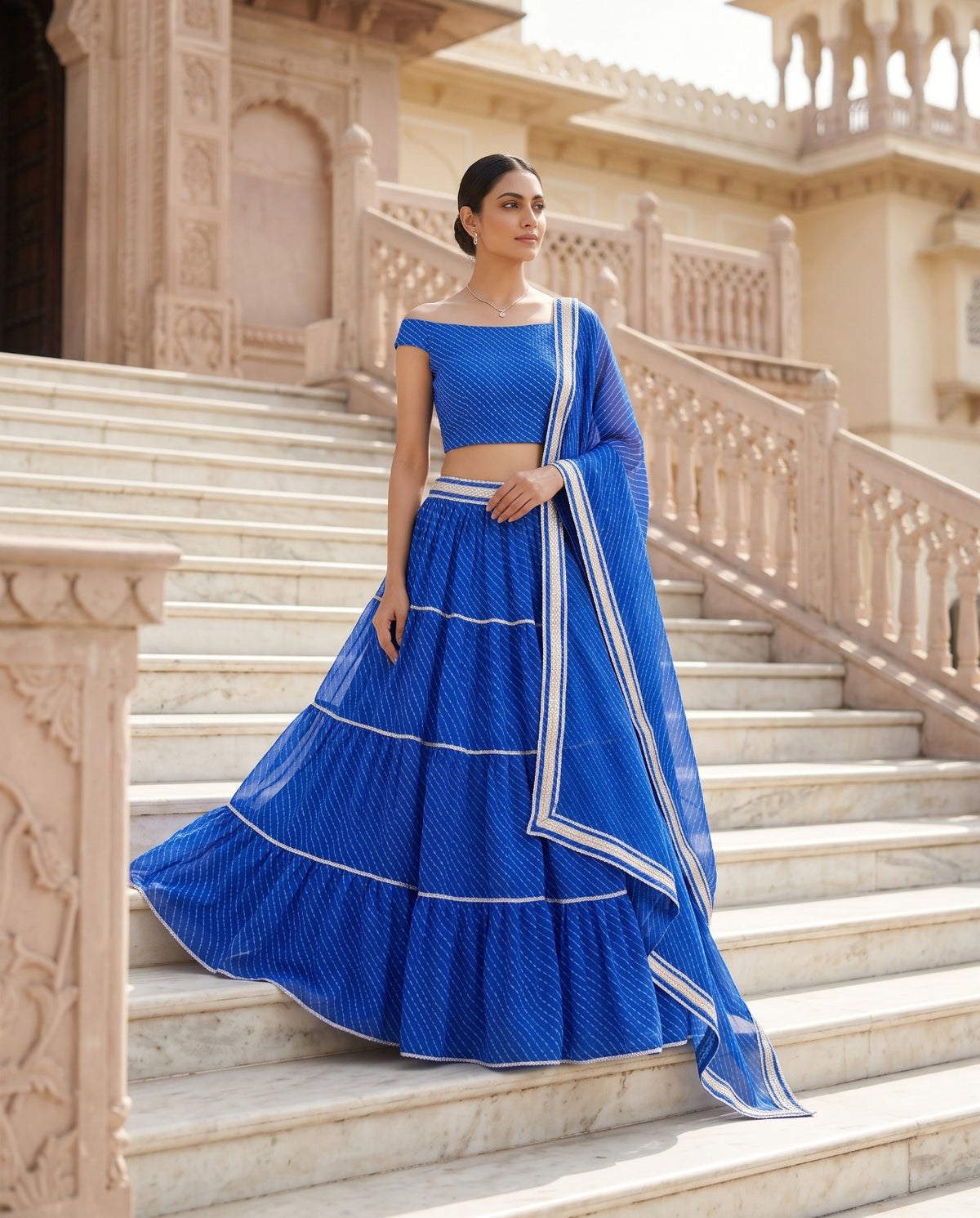 MyFashion -REET Leheriya Chiffon Gota Lace Long Lehenga Choli and Dupatta