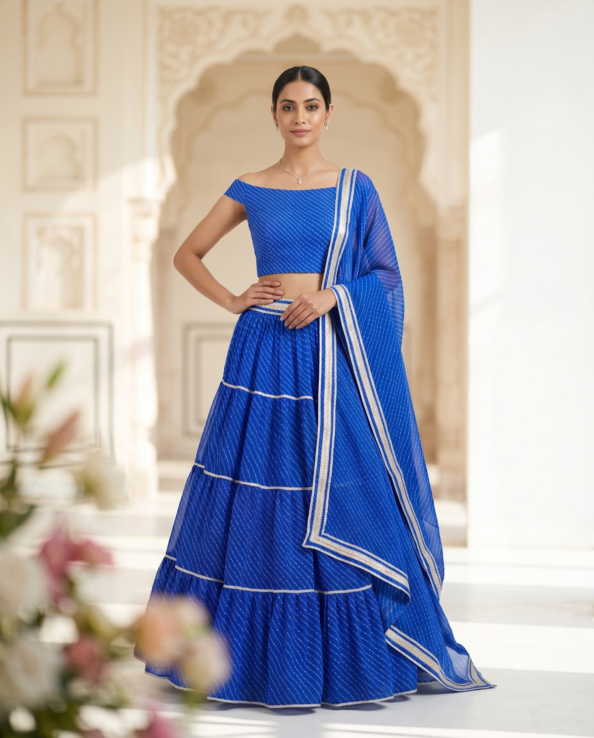 MyFashion -REET Leheriya Chiffon Gota Lace Long Lehenga Choli and Dupatta