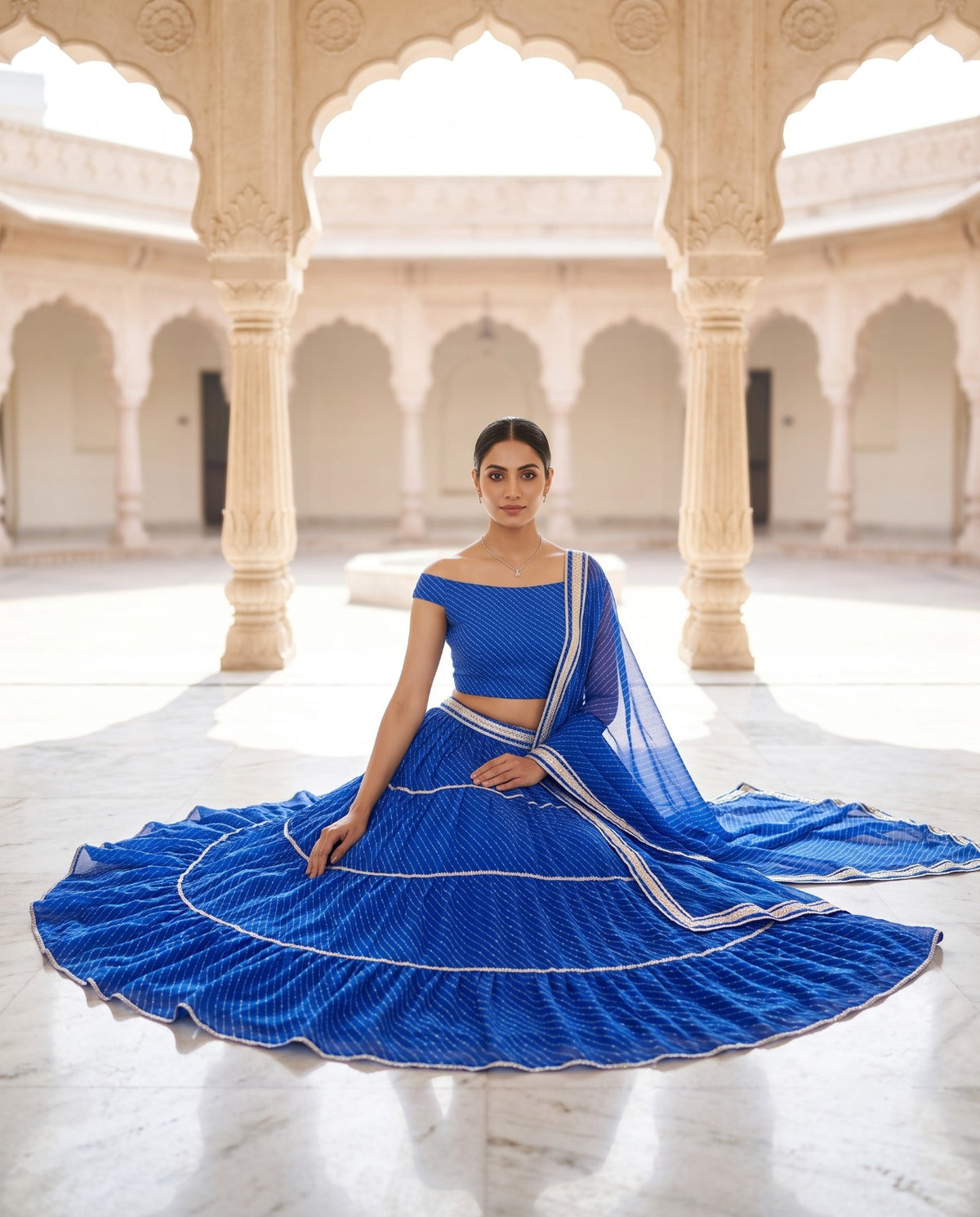 MyFashion -REET Leheriya Chiffon Gota Lace Long Lehenga Choli and Dupatta