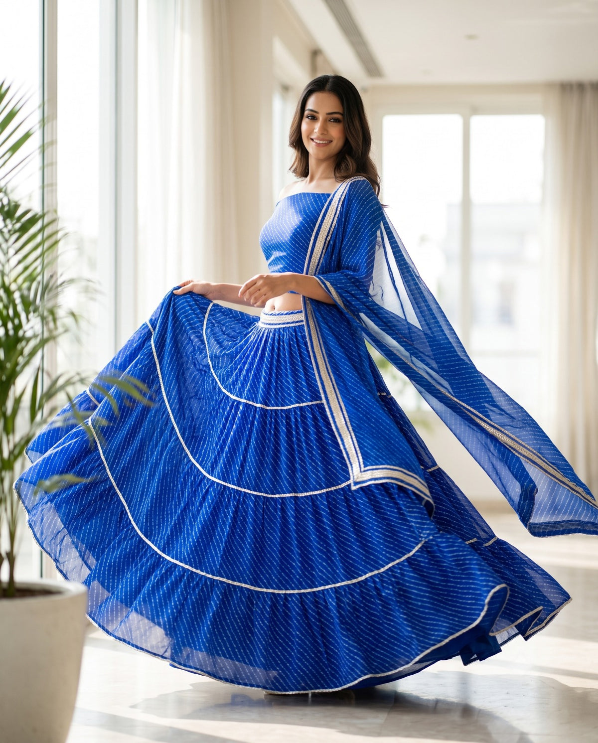 MyFashion -REET Leheriya Chiffon Gota Lace Long Lehenga Choli and Dupatta