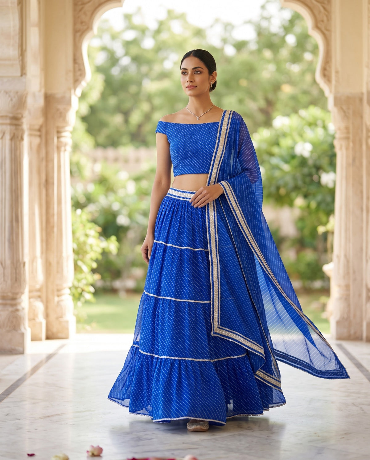 MyFashion -REET Leheriya Chiffon Gota Lace Long Lehenga Choli and Dupatta