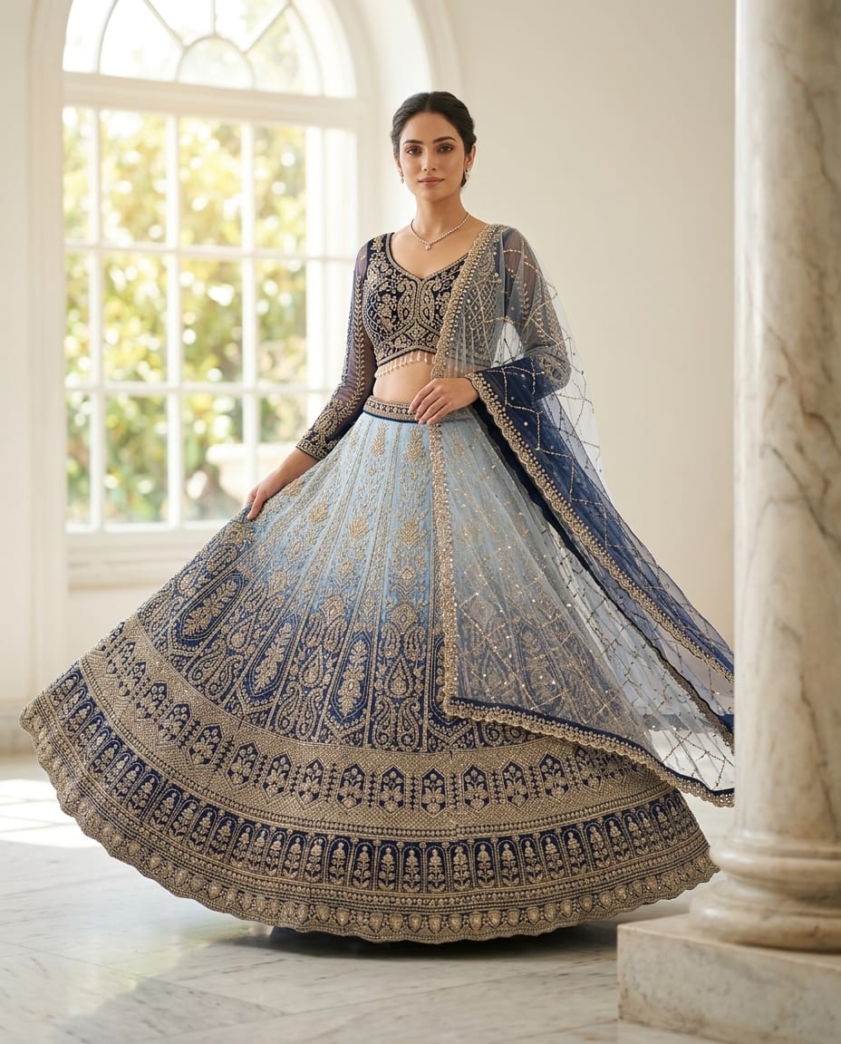 MyFashion -REET Veera Sequin Zari Work Beads Net Lehenga Choli