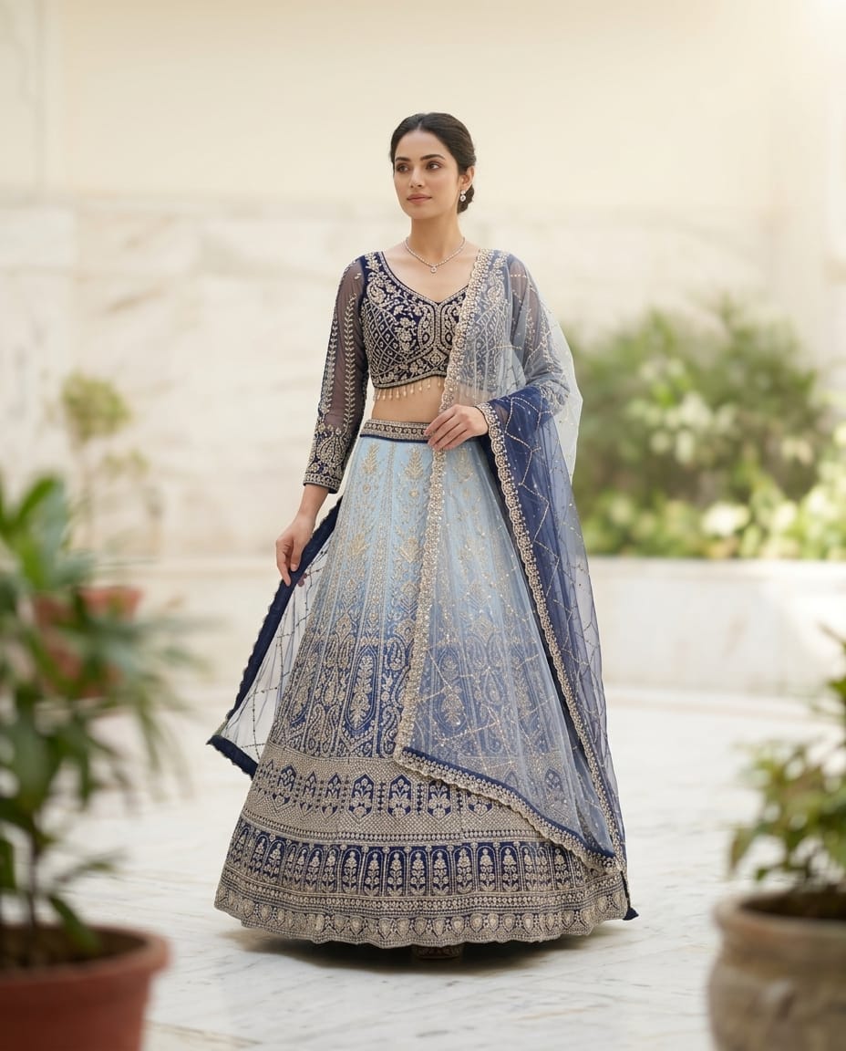 MyFashion -REET Veera Sequin Zari Work Beads Net Lehenga Choli