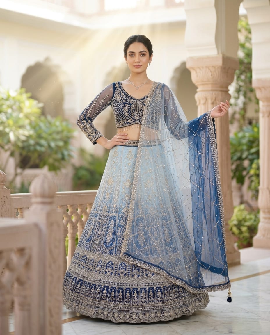 MyFashion -REET Veera Sequin Zari Work Beads Net Lehenga Choli