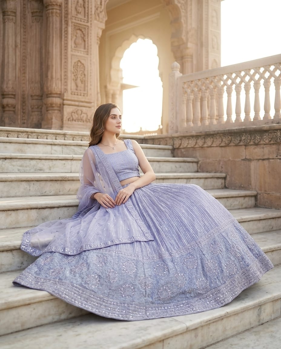 MyFashion -REET Himani Sequence Cut Dana Beads Work Net Lehenga Choli