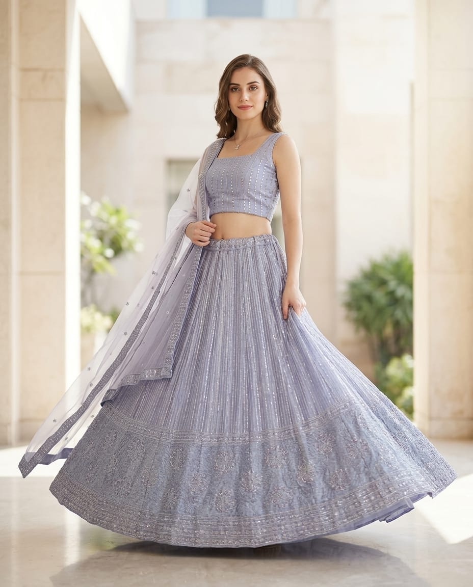 MyFashion -REET Himani Sequence Cut Dana Beads Work Net Lehenga Choli