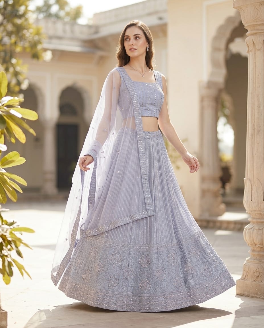 MyFashion -REET Himani Sequence Cut Dana Beads Work Net Lehenga Choli