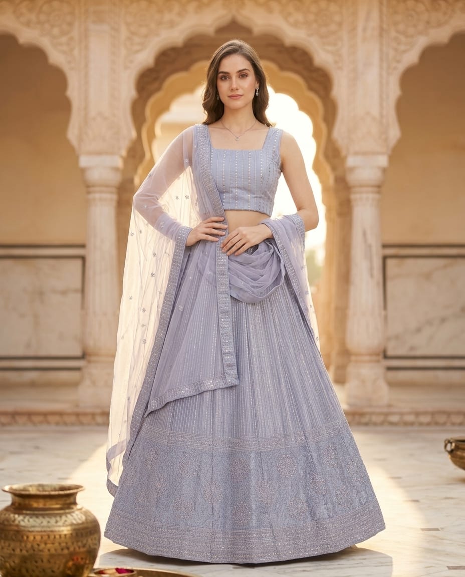 MyFashion -REET Himani Sequence Cut Dana Beads Work Net Lehenga Choli