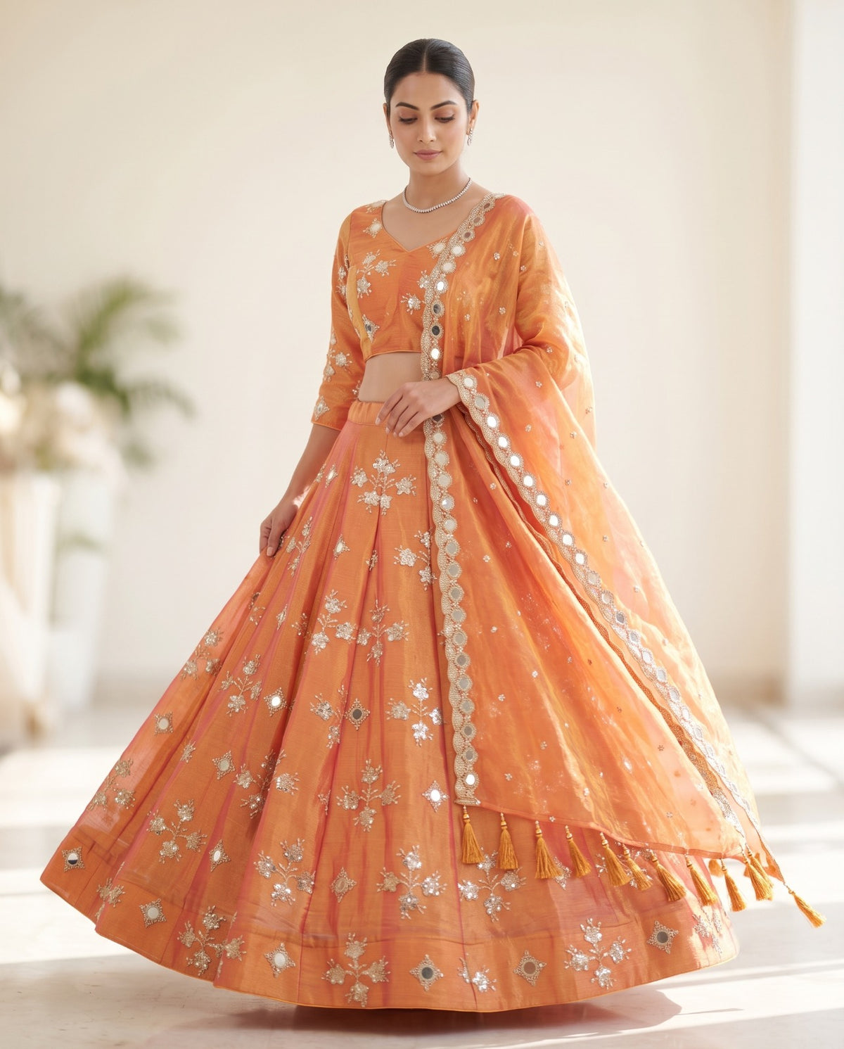 MyFashion -REET Mehar 01 Zari Sequins Mirror Work Tissue Silk Lehenga Choli