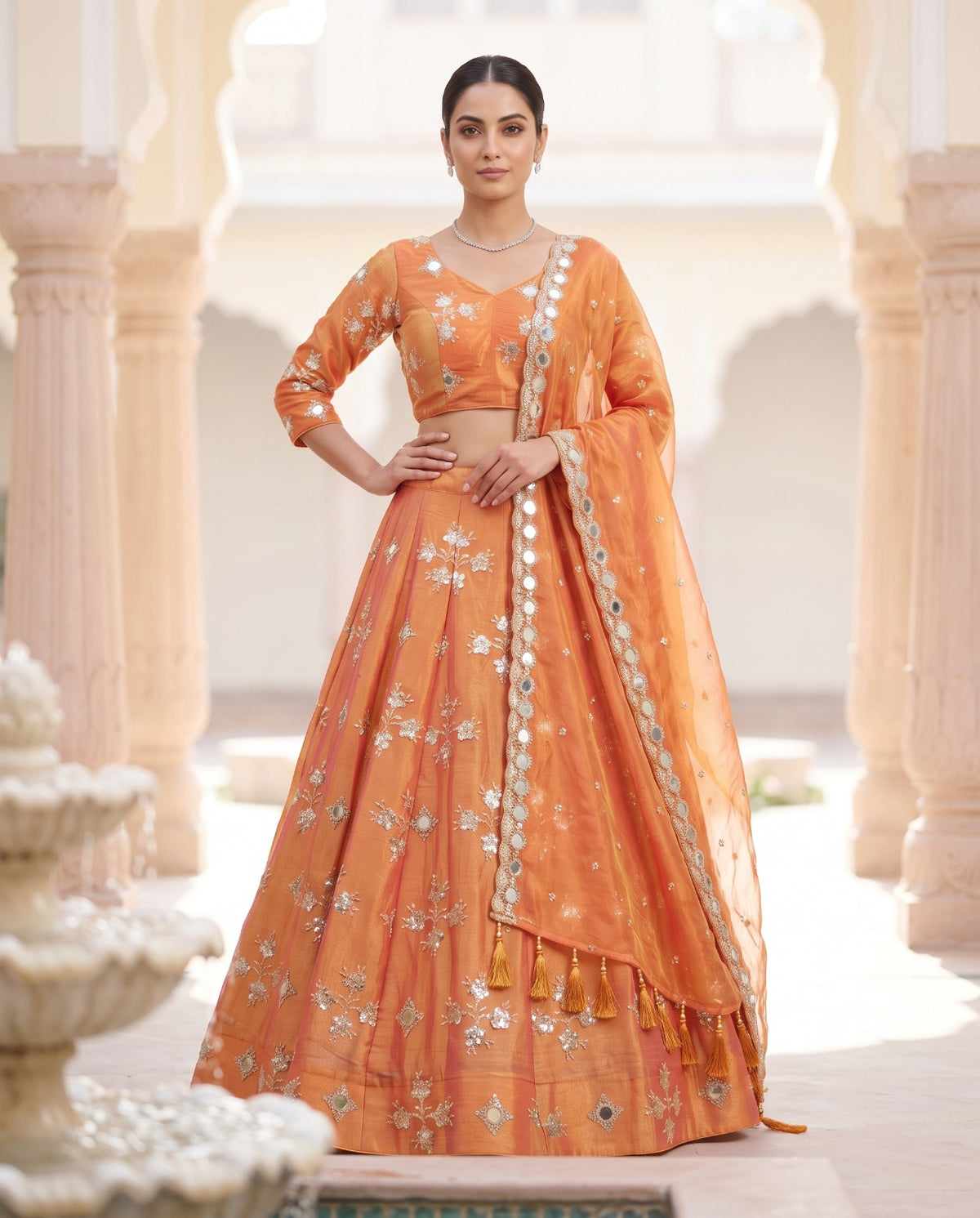 MyFashion -REET Mehar 01 Zari Sequins Mirror Work Tissue Silk Lehenga Choli