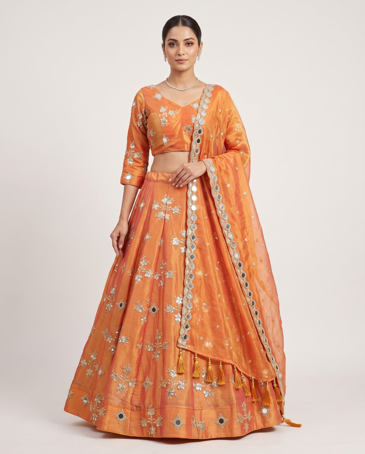 MyFashion -REET Mehar 01 Zari Sequins Mirror Work Tissue Silk Lehenga Choli