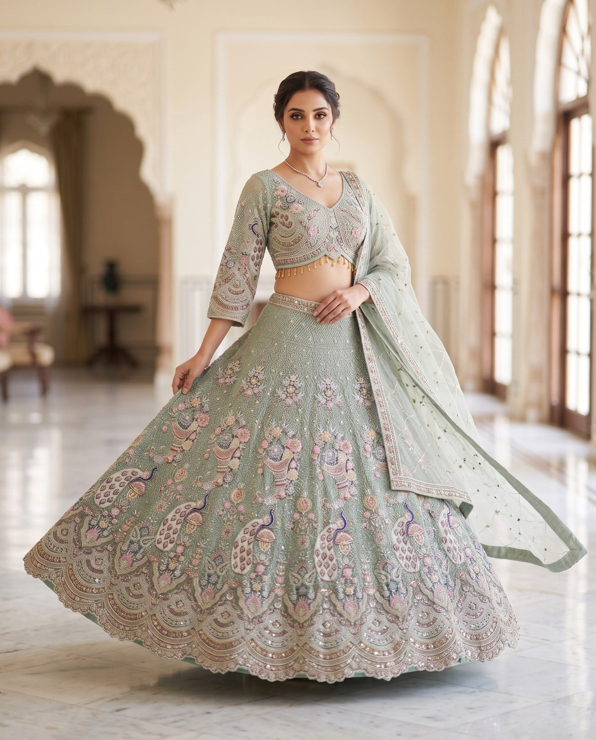 MyFashion -REET Mayura Net Sequin Zari Work Lehnga Choli