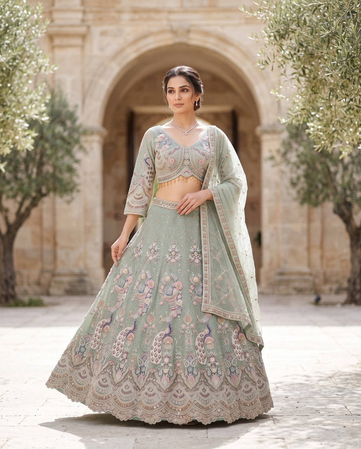 MyFashion -REET Mayura Net Sequin Zari Work Lehnga Choli