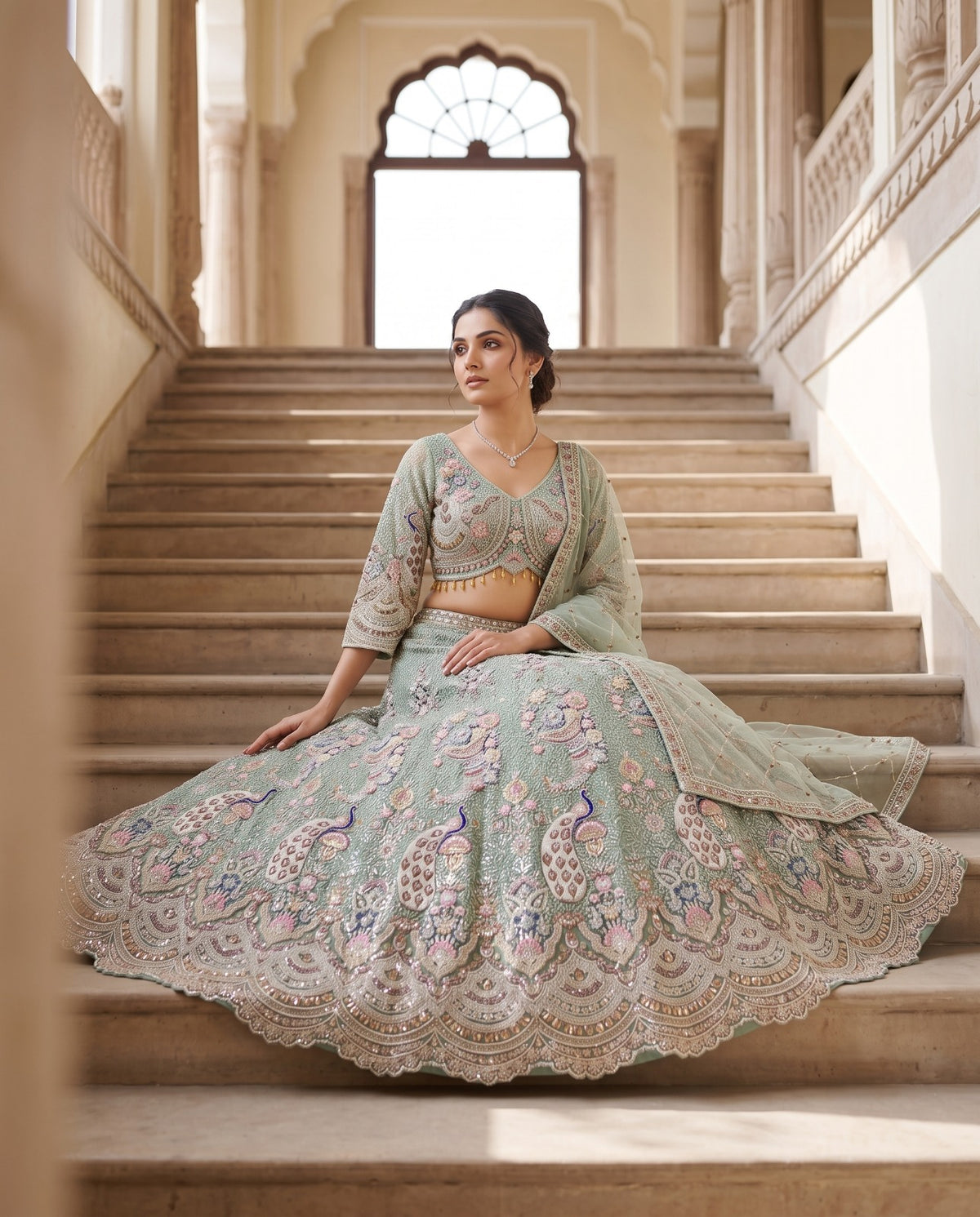 MyFashion -REET Mayura Net Sequin Zari Work Lehnga Choli