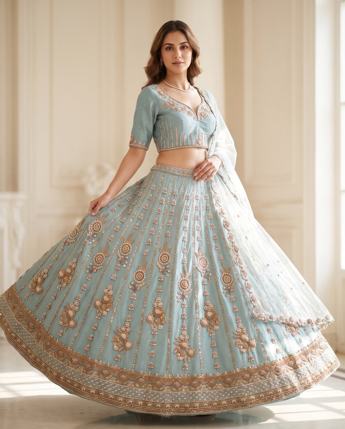 MyFashion -REET Nooré Net Sequin Cut Dana Pearl Work Lehnga Choli