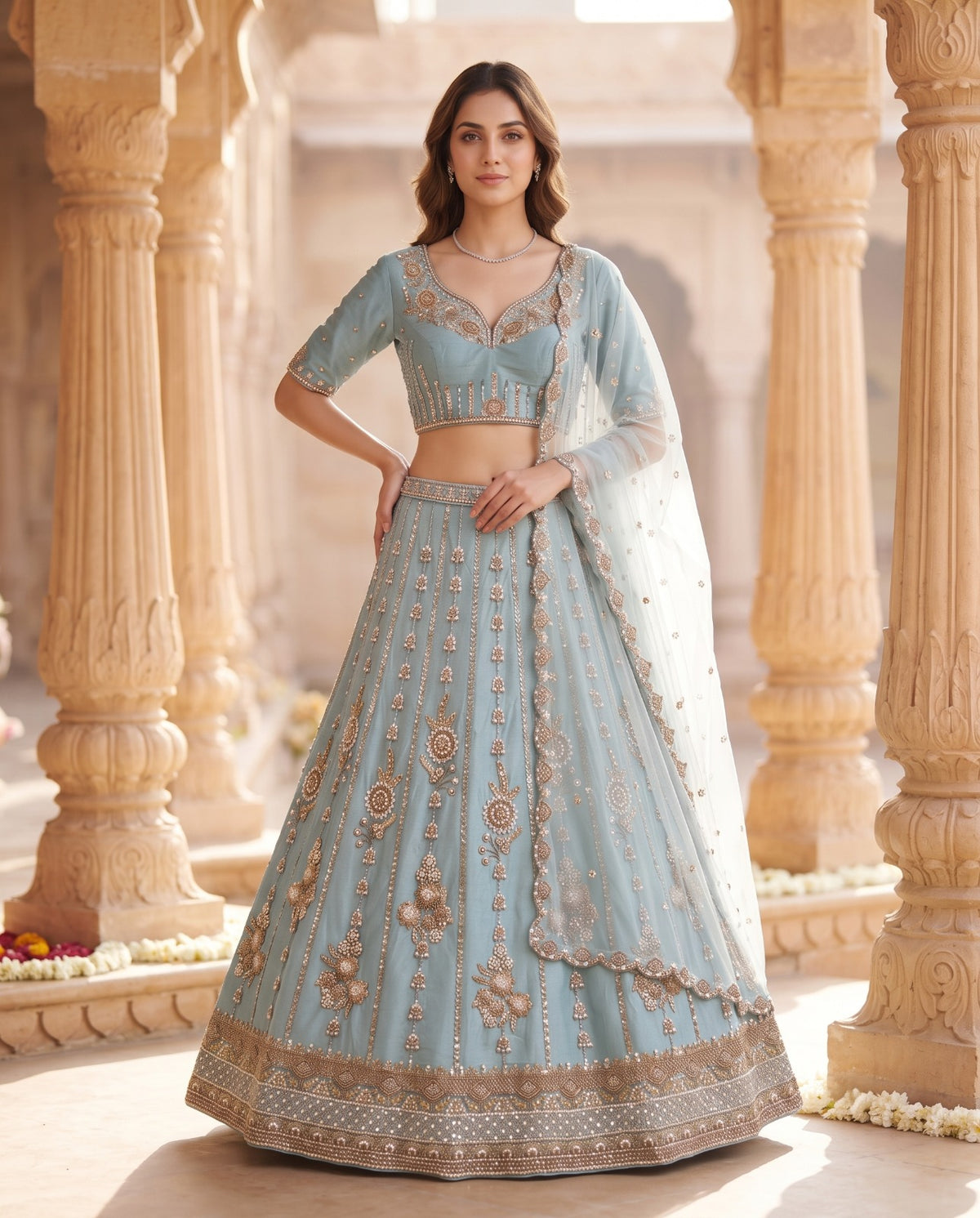 MyFashion -REET Nooré Net Sequin Cut Dana Pearl Work Lehnga Choli