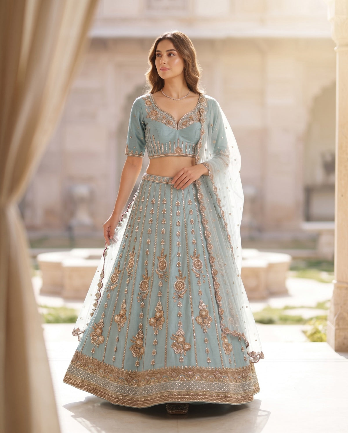 MyFashion -REET Nooré Net Sequin Cut Dana Pearl Work Lehnga Choli